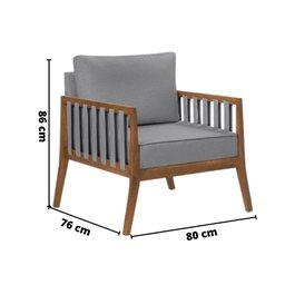 Poltrona Mariah Braço Madeira Tecido Linho Cinza - 2