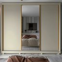 Ver imagem 1 de Guarda-Roupa Casal 3 Portas com Espelho com Pés 100% MDF Platinum Bege/Off White