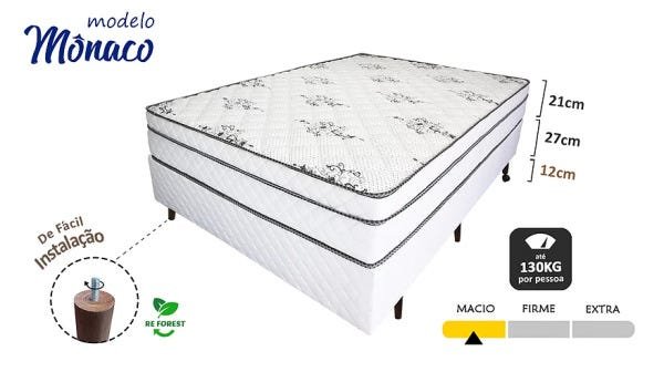 Cama Box com Colchão Completo Sono Conforto Molas Pocket Branco Casal 138x188-pillowmanta - 3