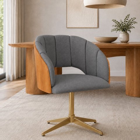 Cadeira Poltrona Base Giratória Dourada para Mesa de Jantar Nicole