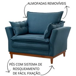 Conjunto Luxury Sofá e Poltrona Veludo Azul - 8