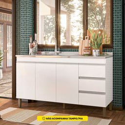 Balcão Gabinete para Pia Karen 147cm sem Tampo 3 Portas Branco - Abmaza Peternella - 2