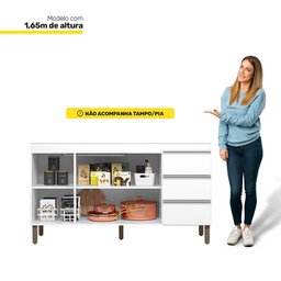 Balcão Gabinete para Pia Karen 147cm sem Tampo 3 Portas Branco - Abmaza Peternella - 3