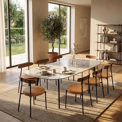 Cadeira Sala de Jantar Kit 8 Lizzie Base Tubular Preto Encosto Castanho PU D03 - D'Rossi