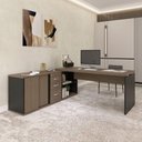Ver imagem 2 de Mesa Pé Balcão Escritório com 3 Gavetas 189x180cm Preto-walnut