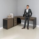 Ver imagem 6 de Mesa Pé Balcão Escritório com 3 Gavetas 189x180cm Preto-walnut