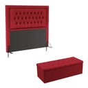 Ver imagem 1 de Kit Cabeceira Decorativa Para Cama Box Pegasus e Calçadeira Sagitarius 160 Para Cama Queen Sued Verm