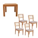 Ver imagem 1 de Mesa Jantar Retangular Extensível e 4 Cadeiras Estofadas Mdf Cor:freijó com Bege Rústico