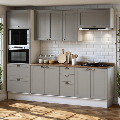 Cozinha Completa Modulada 5 Peças 100% MDF Modelo Americano Provençal Iluminata Cinza/Branco/Fendi/É