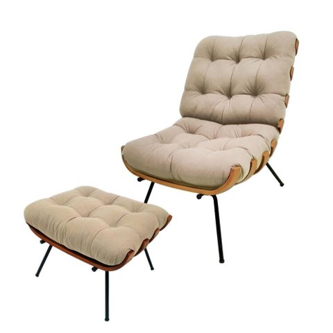 Kit Poltrona e Puff Costela Suede Bege