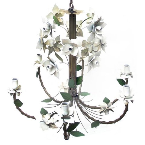 Lustre Rústico Artesanal Sala de Jantar Moderna com Flores 06 Lâmpadas - Branco