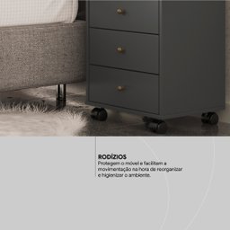 Mesa de Cabeceira Presence 4 Gavetas 45 Cm C/ Rodinha - Criado Demobile:grafito - 7