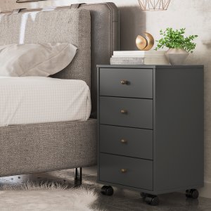 Mesa de Cabeceira Presence 4 Gavetas 45 Cm C/ Rodinha - Criado Demobile:grafito