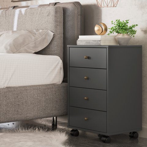 Mesa de Cabeceira Presence 4 Gavetas 45 Cm C/ Rodinha - Criado Demobile:grafito