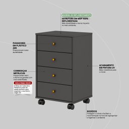 Mesa de Cabeceira Presence 4 Gavetas 45 Cm C/ Rodinha - Criado Demobile:grafito - 5