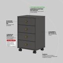 Ver imagem 5 de Mesa de Cabeceira Presence 4 Gavetas 45 Cm C/ Rodinha - Criado Demobile:grafito