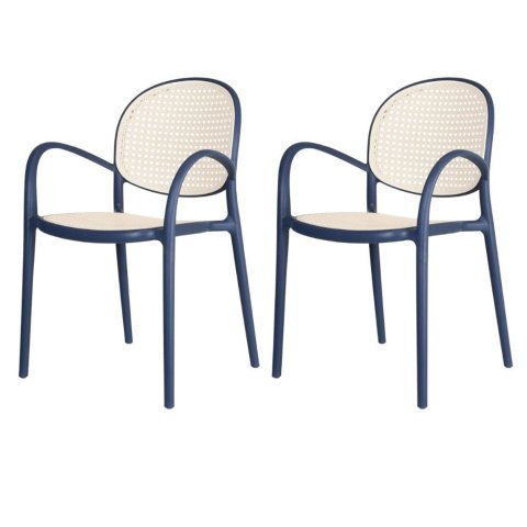Kit 2 Cadeiras Empilhável Portofino Fratini Polipropileno Cor Azul e Assento Simulando Palha