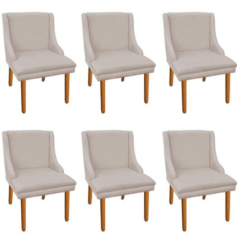 Kit 6 Cadeiras de Jantar Suede Bege Pés Palito
