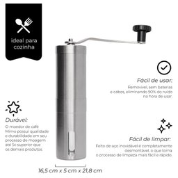 Moedor de Café Manual de Aço Inoxidável Prata - 2