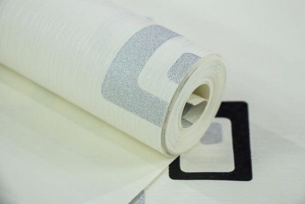 Papel de Parede Importado Quadrados Branco Preto Prata - 3