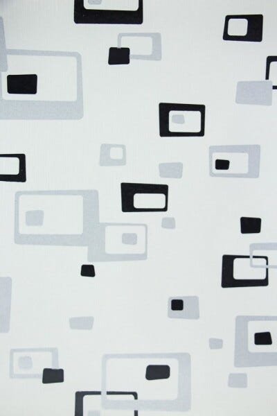 Papel de Parede Importado Quadrados Branco Preto Prata - 1