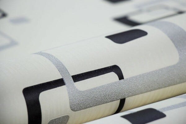 Papel de Parede Importado Quadrados Branco Preto Prata - 5
