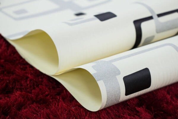 Papel de Parede Importado Quadrados Branco Preto Prata - 4