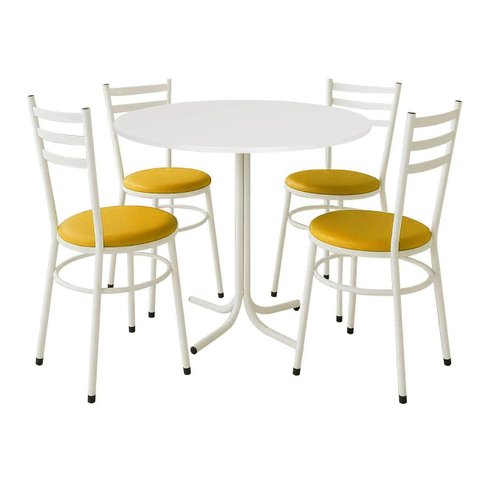Mesa de Jantar Redonda 80cm Branca com 4 Cadeiras Estofada Branca