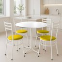 Ver imagem 2 de Mesa de Jantar Redonda 80cm Branca com 4 Cadeiras Estofada Branca