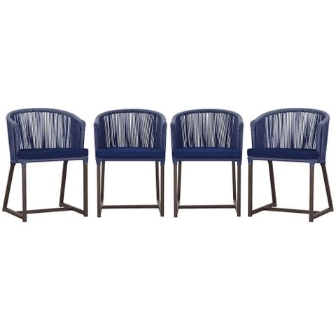 4 Cadeiras de Jantar Noronha Marrom Corda Náutica E10 Trama Azul