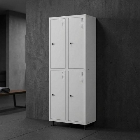 Armário Roupeiro Locker Guarda-Volume de Aço 4 Portas Pequenas com Fecho para Cadeado Vestiário Academia Cinza