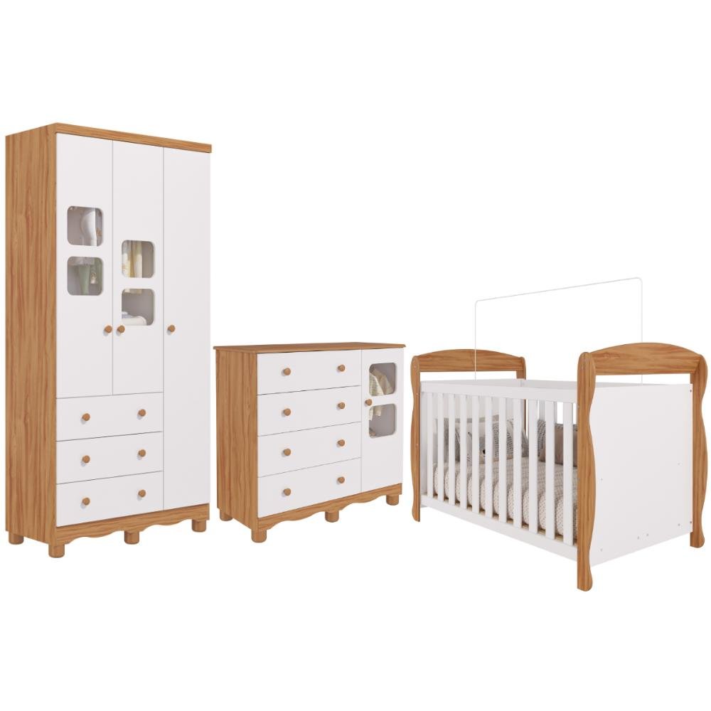 Quarto Bebê Completo Berço Americano Marquesa 3 em 1 Guarda Roupa 3 Portas Cômoda Uli 100%mdf - 2