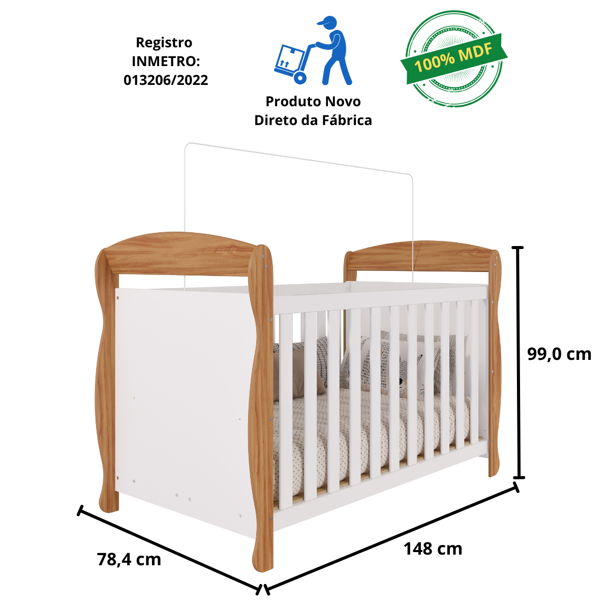 Quarto Bebê Completo Berço Americano Marquesa 3 em 1 Guarda Roupa 3 Portas Cômoda Uli 100%mdf - 5