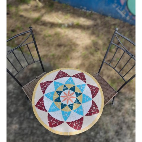 Mesa em Mosaico Mandala Indiana I Cerâmica - Somente o Tampo 120cm