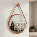 Ver imagem 1 de Espelho Redondo Adnet Decorativo Suspenso com Alça 60cm + Suporte Cobre com Alça Caramelo