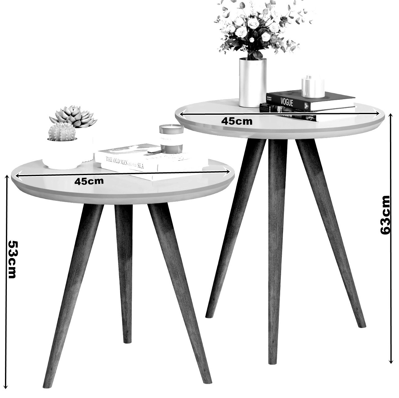 Conjunto de Mesa Lateral e Apoio Star Tripé Pés Palito Retrô - Jm3 Móveis:off White/freijó - 3