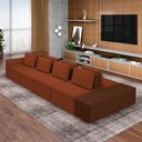Ver imagem 1 de Sofá Ilha com Encosto e Almofadas Móveis Olimpo 505cm Modulado Linho/PU Terracota/Marrom G45 - Gran