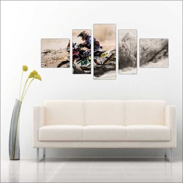Quadro Decorativo Motos Motocross Quartos Salas Interiores Mosaico 5 Peças Com Moldura - 3