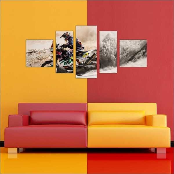 Quadro Decorativo Motos Motocross Quartos Salas Interiores Mosaico 5 Peças Com Moldura - 4