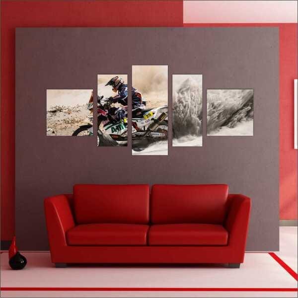 Quadro Decorativo Motos Motocross Quartos Salas Interiores Mosaico 5 Peças Com Moldura - 2