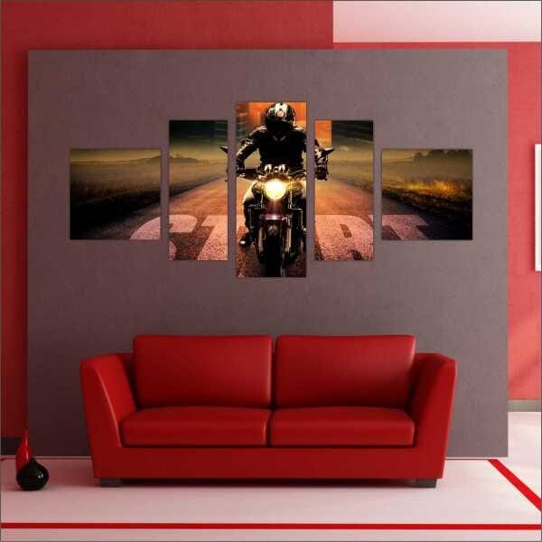 Quadro Decorativo Motos Antigas Vintage Quartos Salas Interiores Mosaico 5 Peças Com Moldura - 4