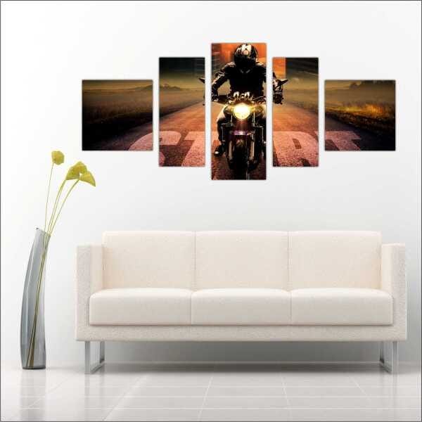 Quadro Decorativo Motos Antigas Vintage Quartos Salas Interiores Mosaico 5 Peças Com Moldura - 3