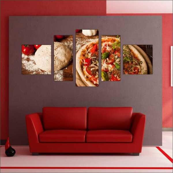Quadro Decorativo Pizzarias Pizza Restaurantes Gourmet Interiores Mosaico 5 Peças Com Moldura - 4