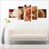 Quadro Decorativo Pizzarias Pizza Restaurantes Gourmet Interiores Mosaico 5 Peças Com Moldura - 1