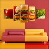 Quadro Decorativo Hambúrguer Restaurantes Gourmet Interiores Mosaico 5 Peças Com Moldura - 3