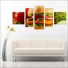 Quadro Decorativo Hambúrguer Restaurantes Gourmet Interiores Mosaico 5 Peças Com Moldura - 1