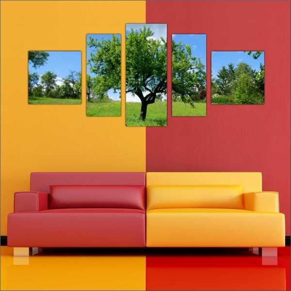 Quadro Decorativo Natureza Paisagem Árvores Salas Interiores Mosaico 5 Peças Com Moldura - 2