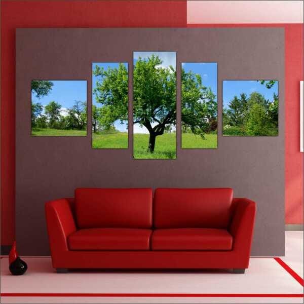 Quadro Decorativo Natureza Paisagem Árvores Salas Interiores Mosaico 5 Peças Com Moldura - 4