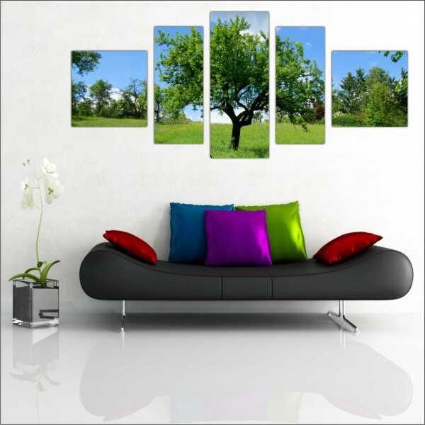 Quadro Decorativo Natureza Paisagem Árvores Salas Interiores Mosaico 5 Peças Com Moldura - 3