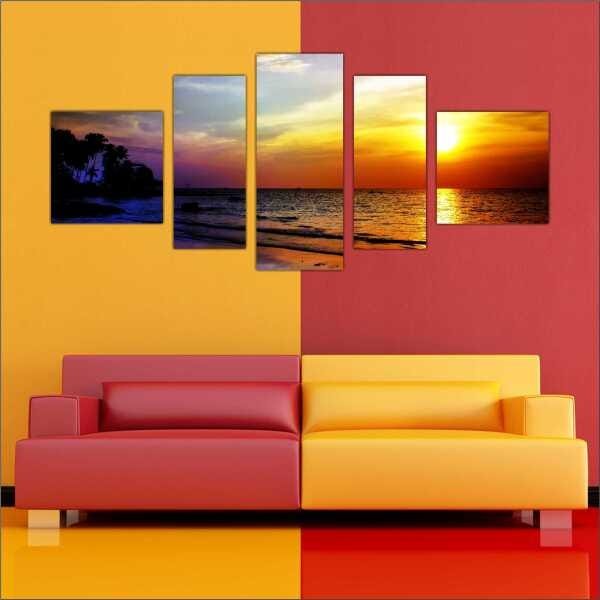 Quadro Decorativo Praia Mar Sol Paisagens Natureza Interiores Mosaico 5 Peças Com Moldura - 2